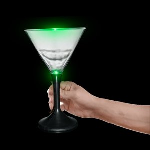 LED Light Up Martini Glass Black Stem - 7oz