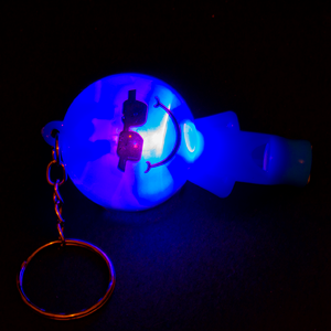 2" Light-Up Smiley Whistle Keychain- Blue