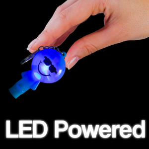 2" Light-Up Smiley Whistle Keychain- Blue