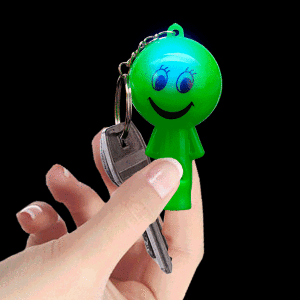 2" Light-Up Smiley Whistle Keychain- Green