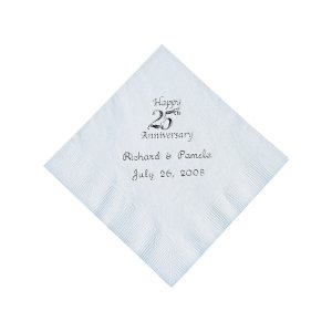 Personalized Silver And White 25th Anniversary Beverage Napkins (50 Piece(s))