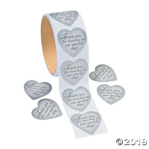 Silver Heart Thank You Stickers (1 Roll(s))
