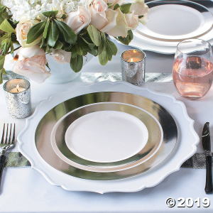 Ivory Premium Plastic Dessert Plates with Silver Border (25 Piece(s))