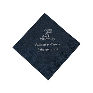 Black 25th Anniversary Personalized Napkins with Silver Foil - Beverage (50 Piece(s))