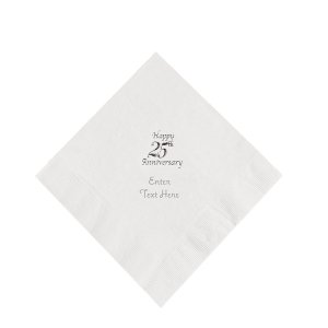 White 25th Anniversary Personalized Napkins with Silver Foil - Luncheon (50 Piece(s))