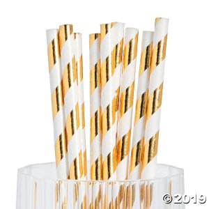 Gold Foil Striped Paper Straws (24 Piece(s))