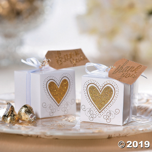 Gold Glitter Heart Favor Boxes (Per Dozen)