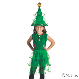 Girl's Christmas Tree Dress & Hat (1 Set(s))