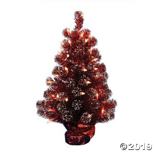 Vickerman 2' x 16" Dark Red Tinsel Tree with Clear Lights (1 Piece(s))