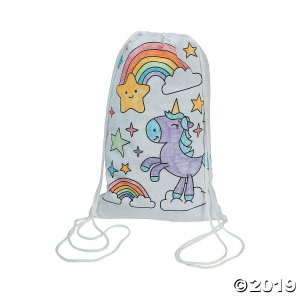 Color Your Own Medium Unicorn Canvas Drawstring Bags (Per Dozen)