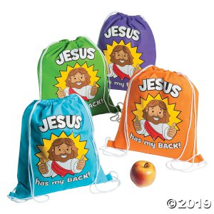 Medium Jesus Has My Back Drawstring Bags (Per Dozen)