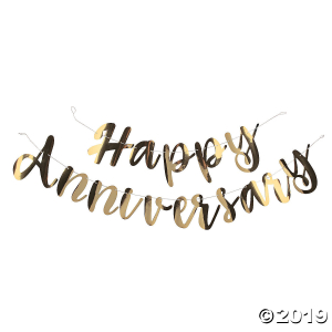Gold Happy Anniversary Foil Script Banner (1 Piece(s))