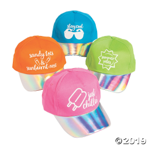 Iridescent Summer Sayings Baseball Caps (Per Dozen)