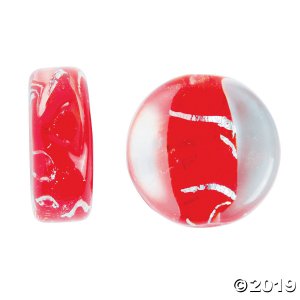 Red & White Silver Foil Premium Glass Beads - 15mm (Per Dozen)