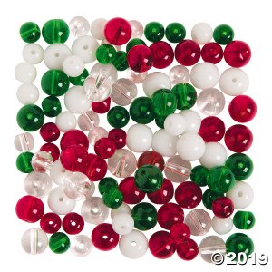 Green, Red & Clear Round Beads 6mm - 8mm (200 Piece(s))