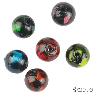 Black Beads with Colorful Foil - 10mm (24 Piece(s))