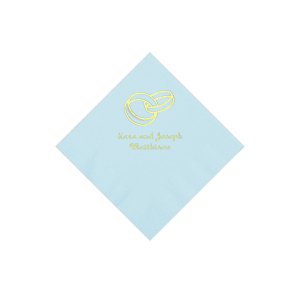 Light Blue Wedding Ring Personalized Napkins with Gold Foil - Beverage (50 Piece(s))