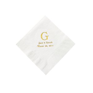White Wedding Monogram Personalized Napkins with Gold Foil - Beverage (50 Piece(s))