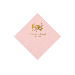 Pink Thank You Personalized Napkins with Gold Foil - Beverage (50 Piece(s))