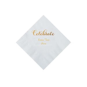 White Celebrate Personalized Napkins with Gold Foil - Beverage (50 Piece(s))
