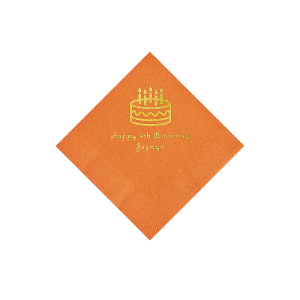 Pumpkin Orange Birthday Cake Personalized Napkins with Gold Foil - Beverage (50 Piece(s))