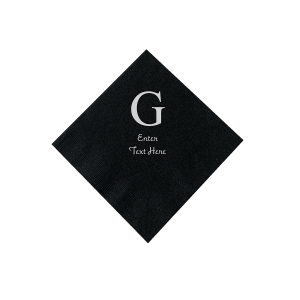 Black Wedding Monogram Personalized Napkins with Silver Foil - Beverage (50 Piece(s))