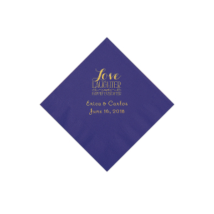 Purple Love Laughter & Happily Ever After Personalized Napkins with Gold Foil - Beverage (50 Piece(s))