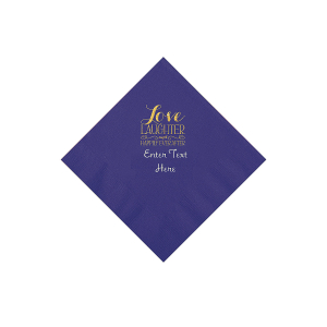 Purple Love Laughter & Happily Ever After Personalized Napkins with Gold Foil - Beverage (50 Piece(s))