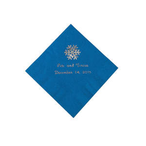 Blue Snowflake Personalized Napkins with Silver Foil - Beverage (50 Piece(s))