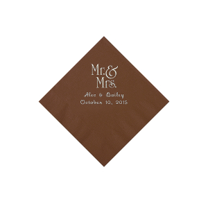 Chocolate Brown Mr. & Mrs. Personalized Napkins with Silver Foil - Beverage (50 Piece(s))