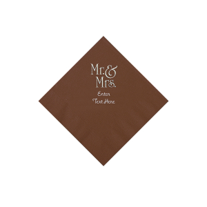 Chocolate Brown Mr. & Mrs. Personalized Napkins with Silver Foil - Beverage (50 Piece(s))