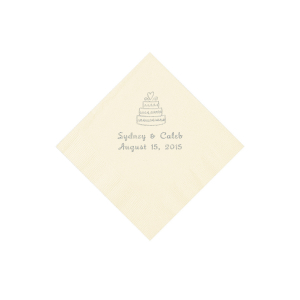 Ivory Wedding Cake Personalized Napkins - Beverage (50 Piece(s))