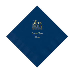 Navy Love Laughter & Happily Ever After Personalized Napkins with Gold Foil - Luncheon (50 Piece(s))