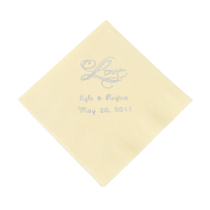 Ivory Love Personalized Napkins with Silver Foil - Beverage (50 Piece(s))