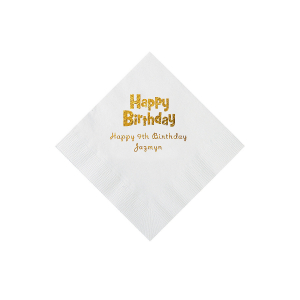 White Personalized Birthday Napkins with Gold Foil - Beverage (50 Piece(s))