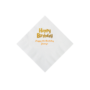 White Personalized Birthday Napkins with Gold Foil - Beverage (50 Piece(s))