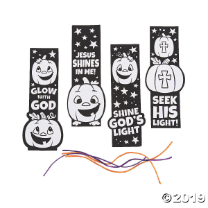 Color Your Own Christian Pumpkin Fuzzy Bookmarks (Per Dozen)