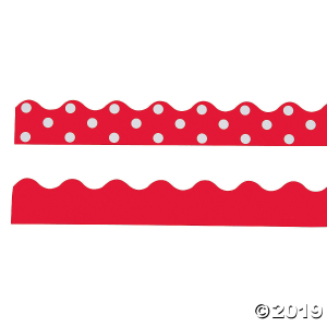 Double-Sided Solid & Polka Dot Bulletin Board Borders - Red (Per Dozen)