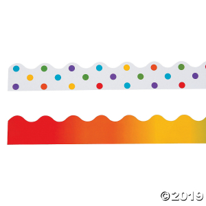 Double-Sided Solid & Polka Dot Bulletin Board Borders - Rainbow (Per Dozen)