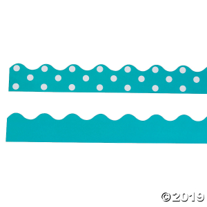 Double-Sided Solid & Polka Dot Bulletin Board Borders - Turquoise (Per Dozen)