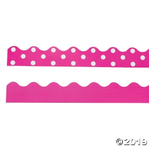 Double-Sided Solid & Polka Dot Bulletin Board Borders - Hot Pink (Per Dozen)