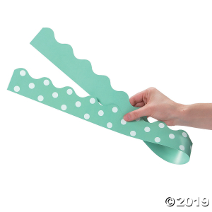 Double-Sided Solid & Polka Dot Bulletin Board Borders - Mint Green (Per Dozen)