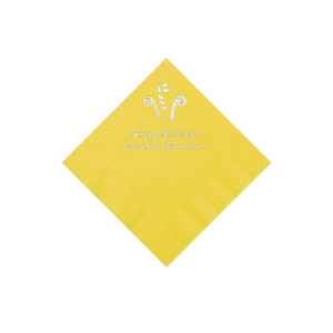 Yellow Candy Cane Personalized Napkins with Silver Foil  Beverage (50 Piece(s))