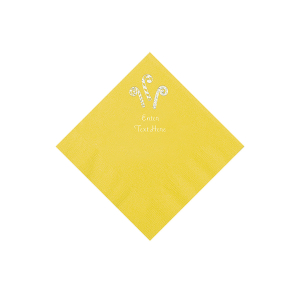 Yellow Candy Cane Personalized Napkins with Silver Foil  Beverage (50 Piece(s))