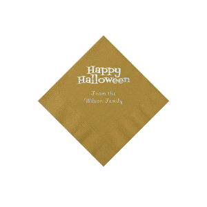 Gold Happy Halloween Personalized Napkins with Silver Foil - Beverage (50 Piece(s))