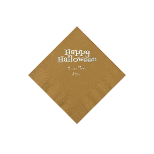 Gold Happy Halloween Personalized Napkins with Silver Foil - Beverage (50 Piece(s))