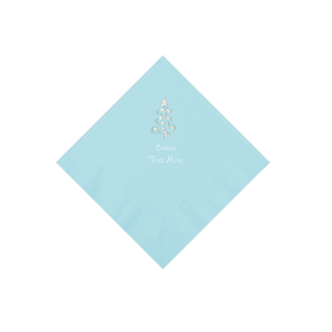 Light Blue Christmas Tree Personalized Napkins with Silver Foil  Beverage (50 Piece(s))