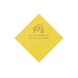Yellow Miss to Mrs. Personalized Napkins with Gold Foil - Beverage (50 Piece(s))
