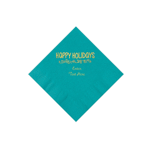 Turquoise Happy Holidays Personalized Napkins with Gold Foil  Beverage (50 Piece(s))