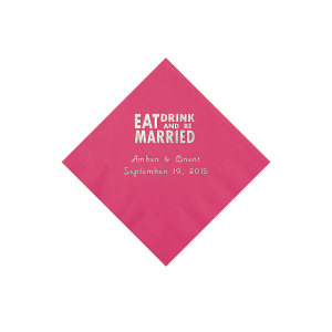 Hot Pink Eat, Drink And Be Married Napkins with Silver Foil - Beverage (50 Piece(s))